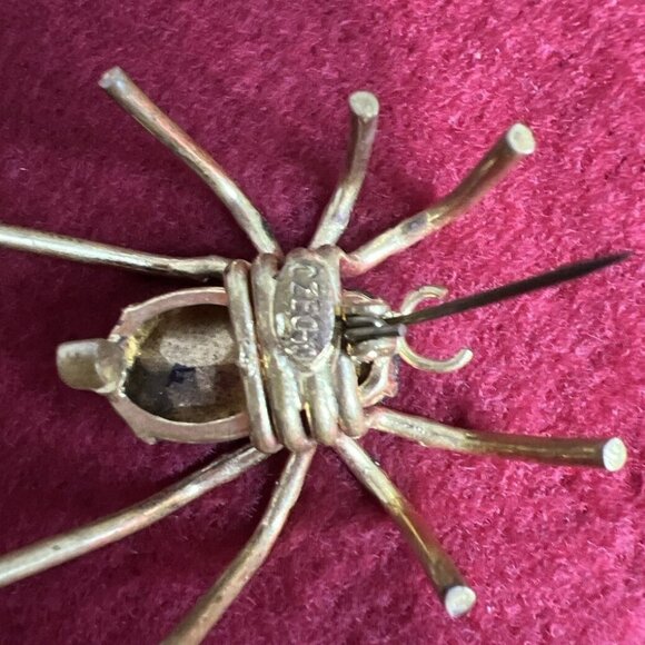RARE Antique Victorian CZECHO Stamped Gold Filled Ornate European Spider Brooch - Picture 5 of 9
